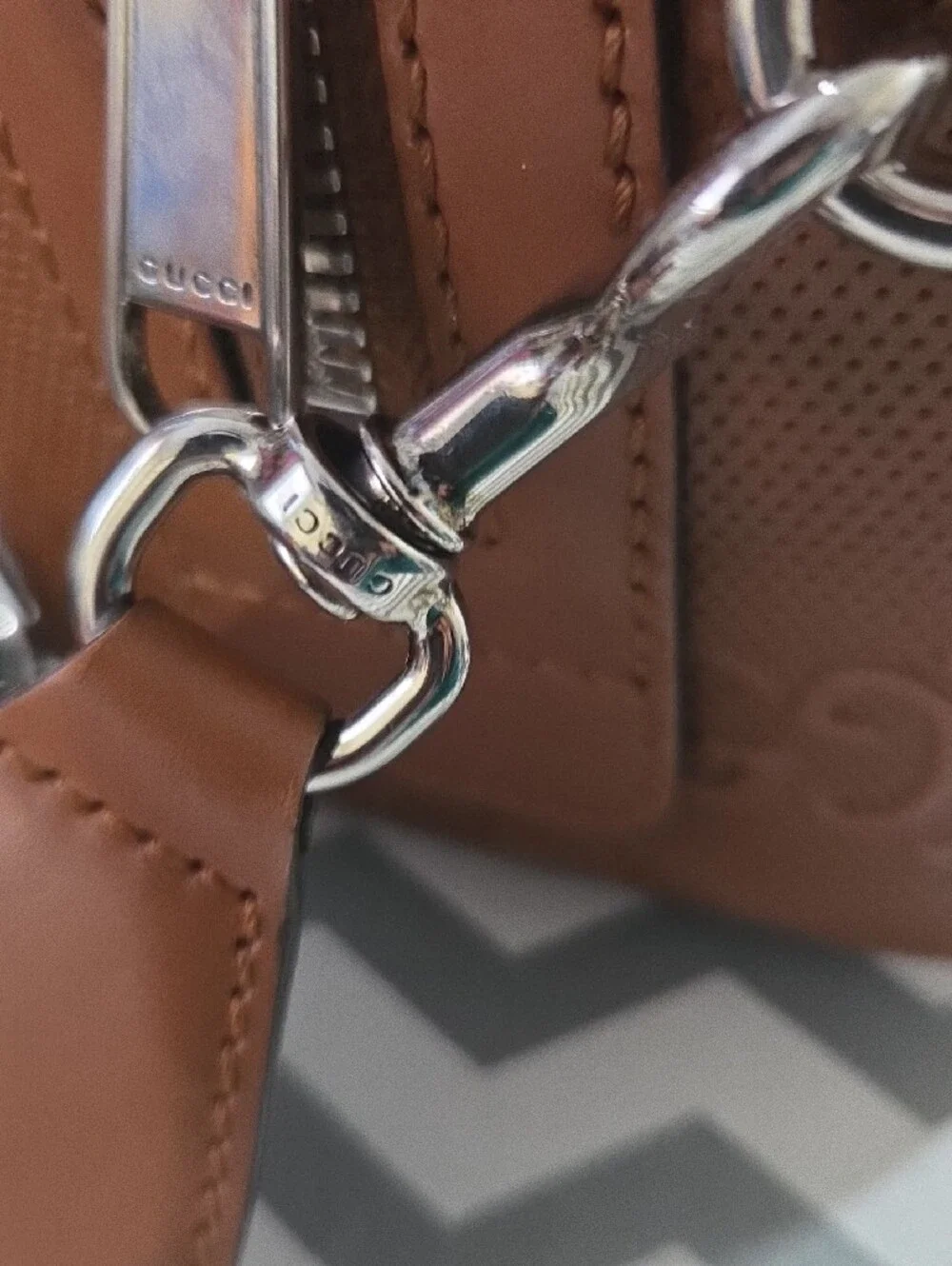 Gucci Brown Embossed Leather Handbag... 100% AUTHENTIC
